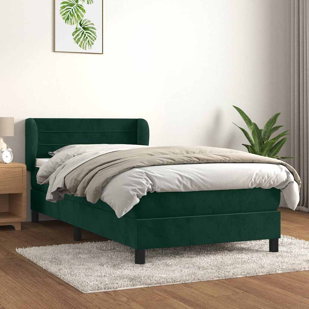 vidaXL Κρεβάτι Boxspring με Στρώμα Σκούρο Πράσινο 100x200εκ. Βελούδινο