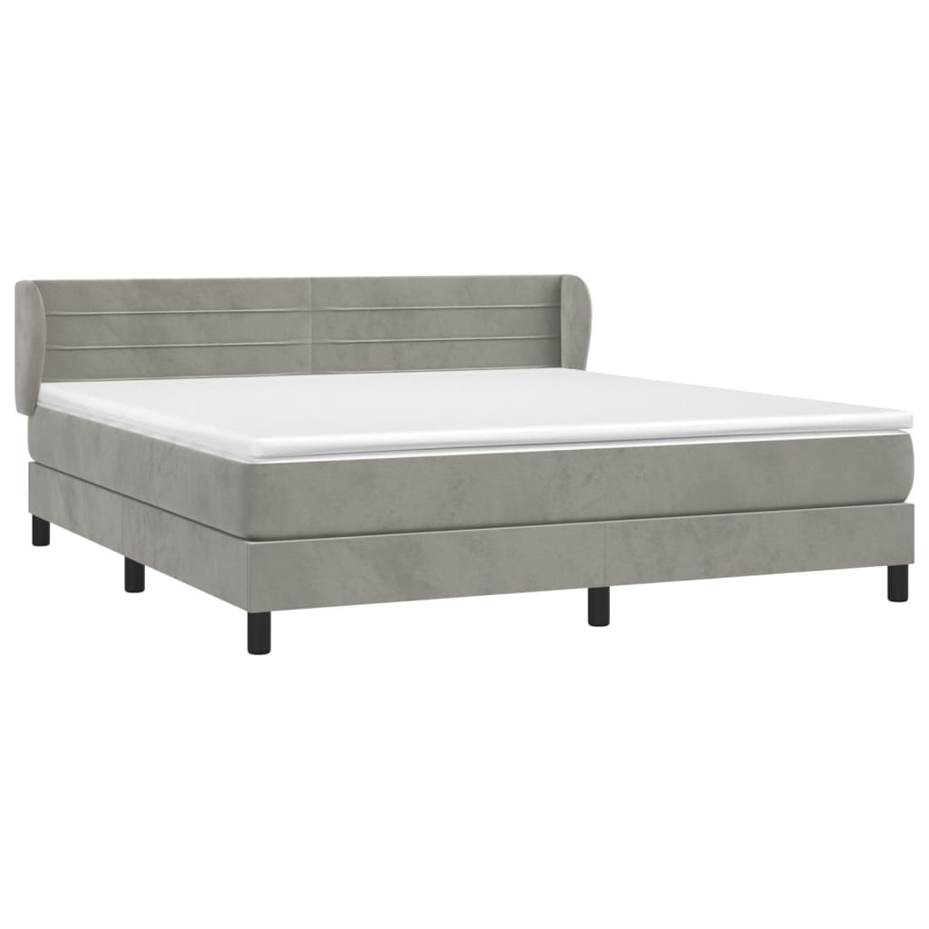 vidaXL Κρεβάτι Boxspring με Στρώμα Ανοιχτό Γκρι 180x200 εκ. Βελούδινο