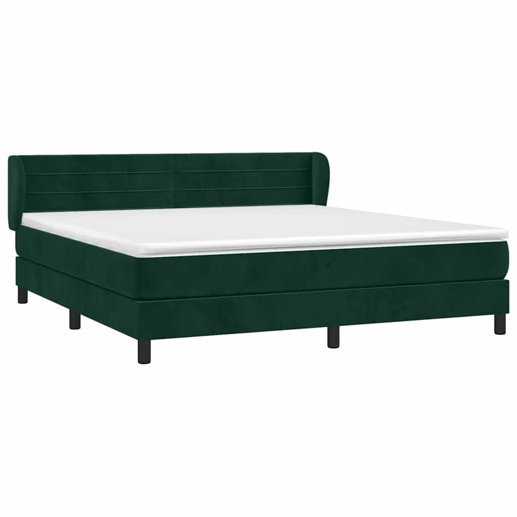 vidaXL Κρεβάτι Boxspring με Στρώμα Σκούρο Πράσινο 180x200εκ. Βελούδινο