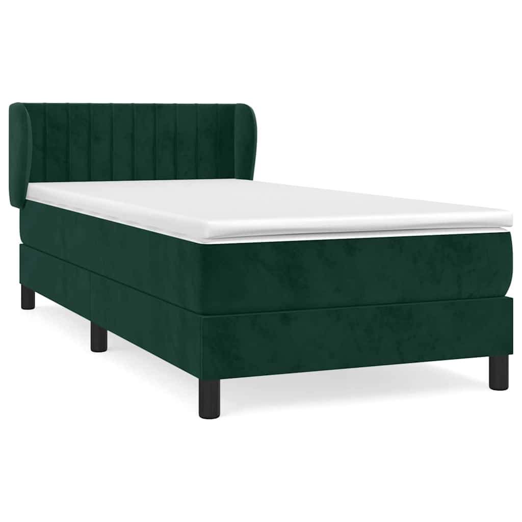 vidaXL Κρεβάτι Boxspring με Στρώμα Σκούρο Πράσινο 90x190 εκ. Βελούδινο