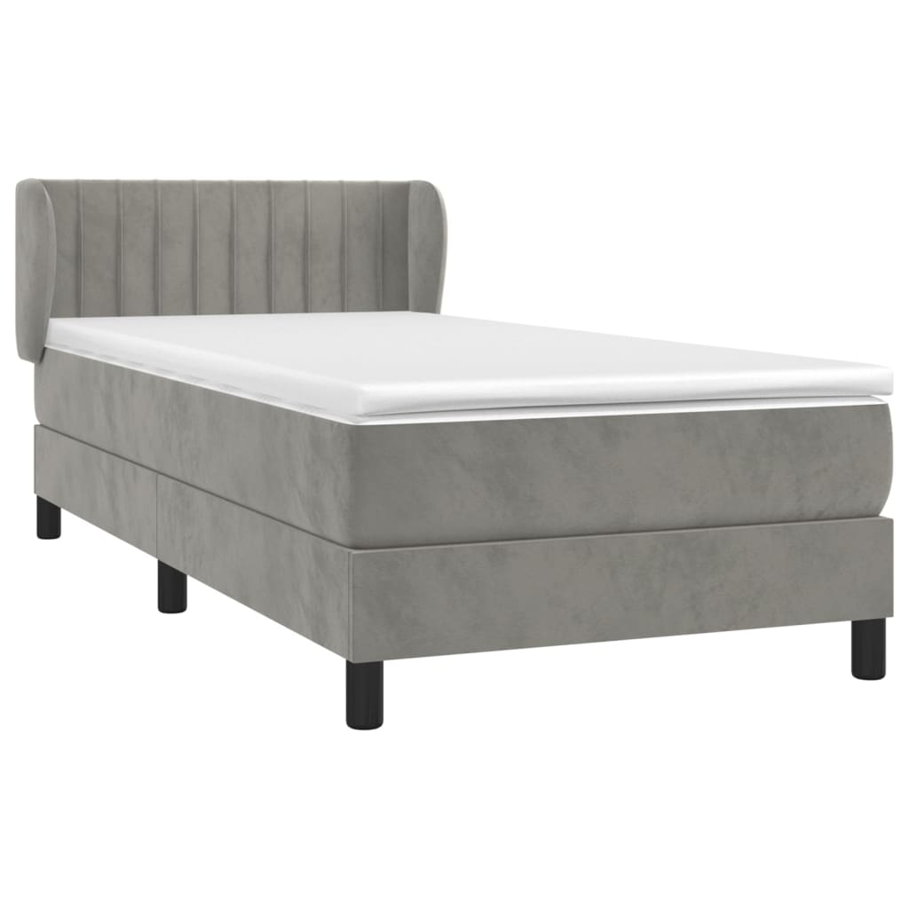vidaXL Κρεβάτι Boxspring με Στρώμα Ανοιχτό Γκρι 90x200 εκ. Βελούδινο