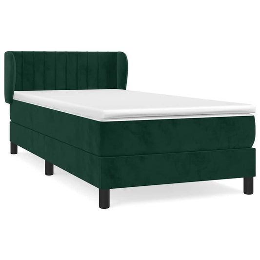 vidaXL Κρεβάτι Boxspring με Στρώμα Σκούρο Πράσινο 90x200 εκ. Βελούδινο