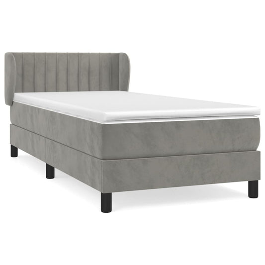 vidaXL Κρεβάτι Boxspring με Στρώμα Ανοιχτό Γκρι 100x200 εκ. Βελούδινο