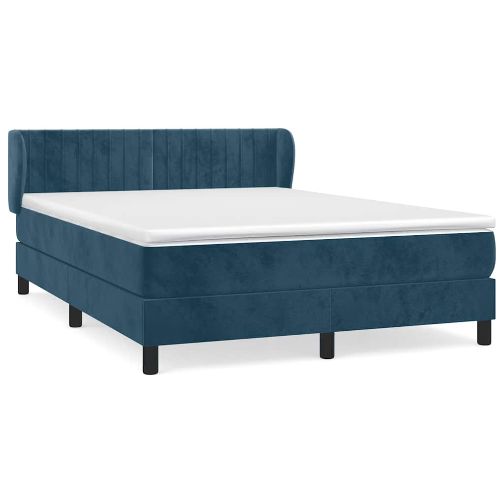 vidaXL Κρεβάτι Boxspring με Στρώμα Σκούρο Μπλε 140x190 εκ. Βελούδινο