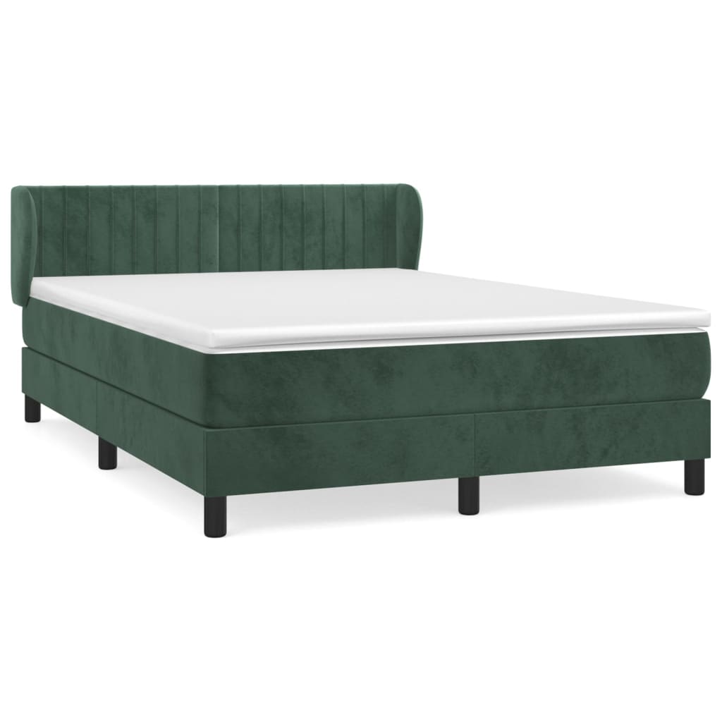 vidaXL Κρεβάτι Boxspring με Στρώμα Σκούρο Πράσινο 140x200εκ. Βελούδινο