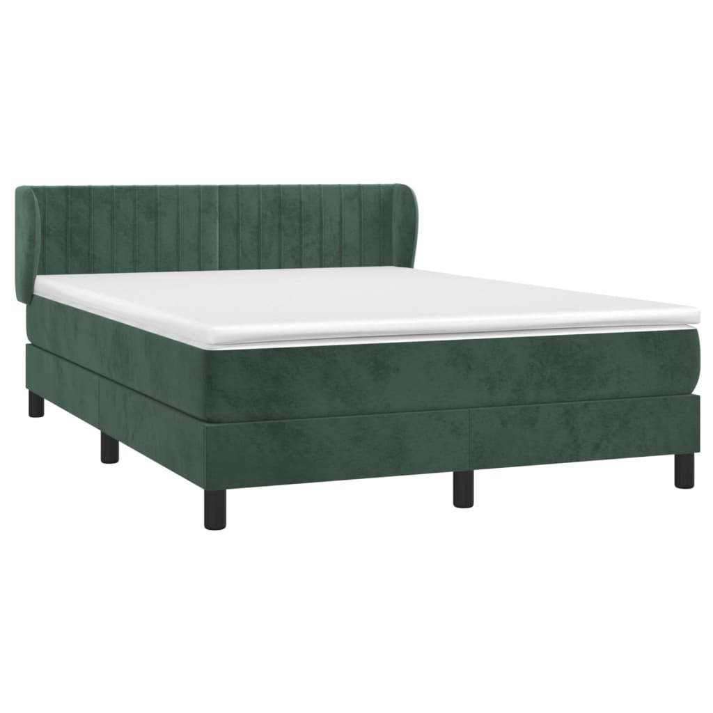 vidaXL Κρεβάτι Boxspring με Στρώμα Σκούρο Πράσινο 140x200εκ. Βελούδινο
