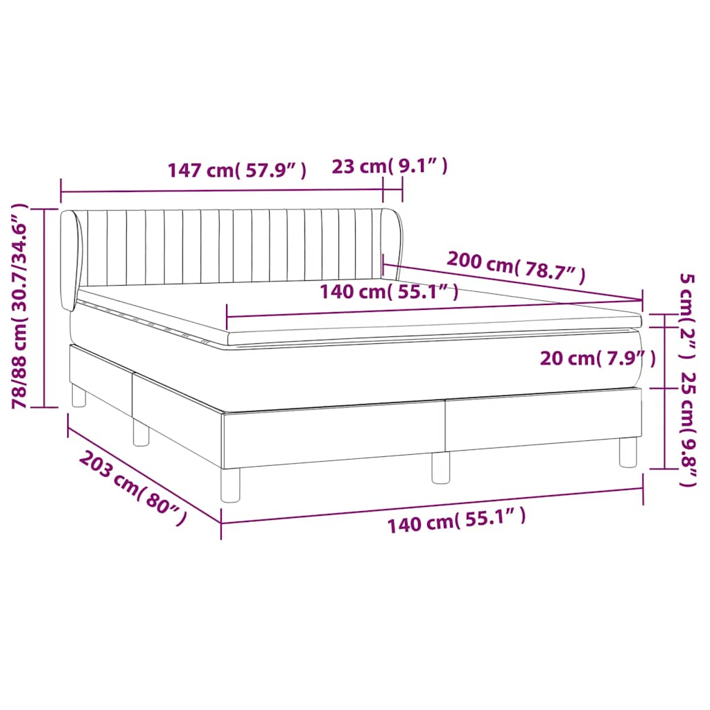 vidaXL Κρεβάτι Boxspring με Στρώμα Σκούρο Πράσινο 140x200εκ. Βελούδινο