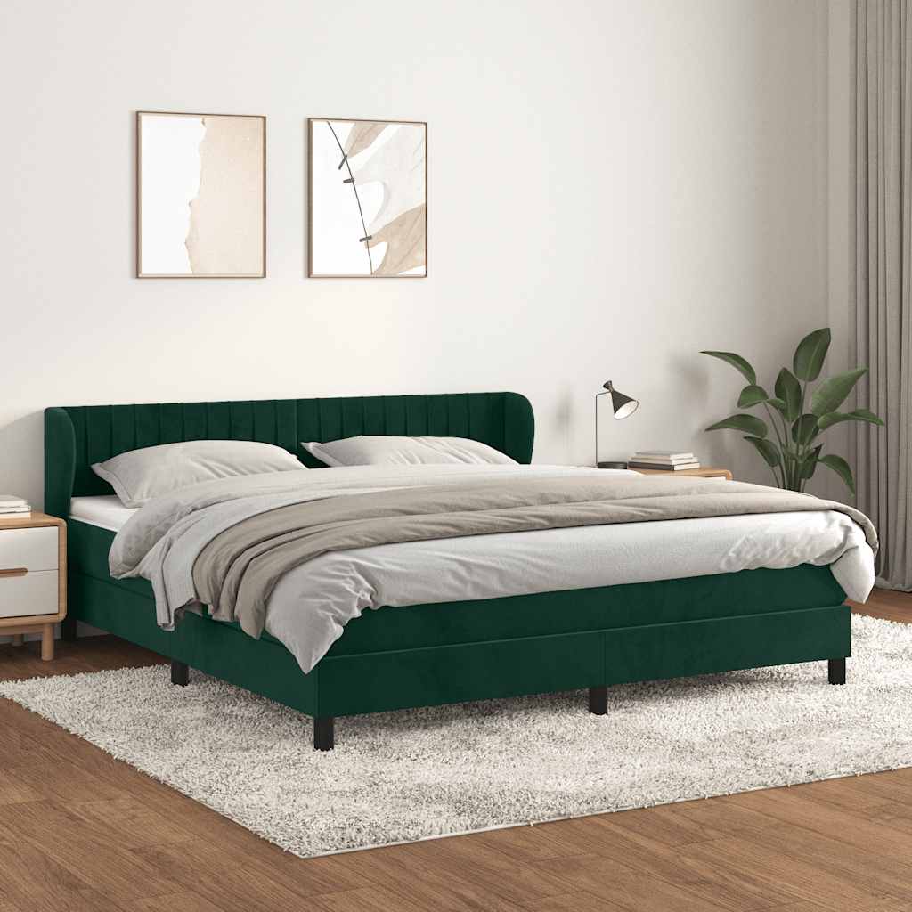 vidaXL Κρεβάτι Boxspring με Στρώμα Σκούρο Πράσινο 160x200εκ. Βελούδινο
