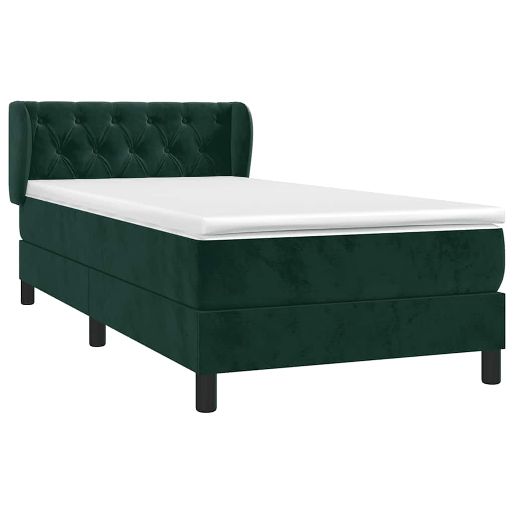 vidaXL Κρεβάτι Boxspring με Στρώμα Σκούρο Πράσινο 80x200 εκ. Βελούδινο