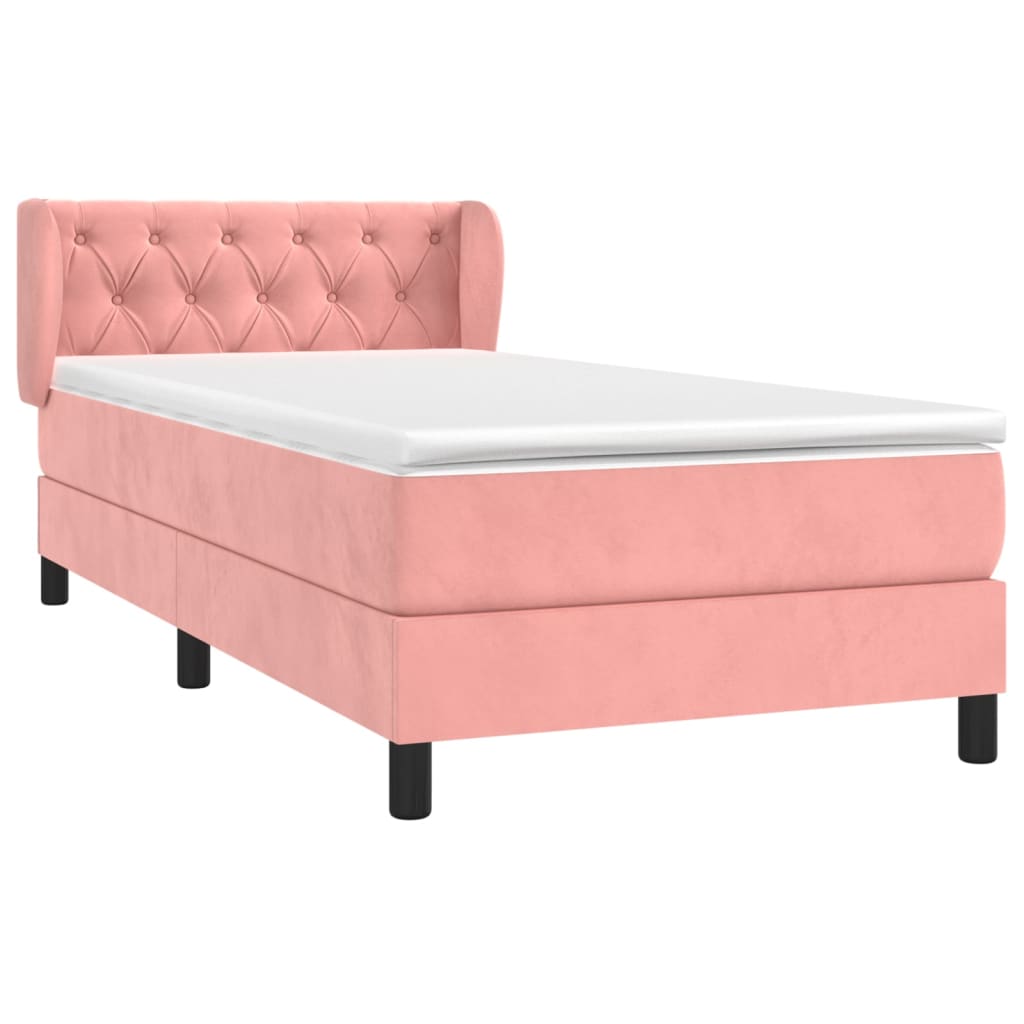 vidaXL Κρεβάτι Boxspring με Στρώμα Ροζ 80 x 200 εκ. Βελούδινο
