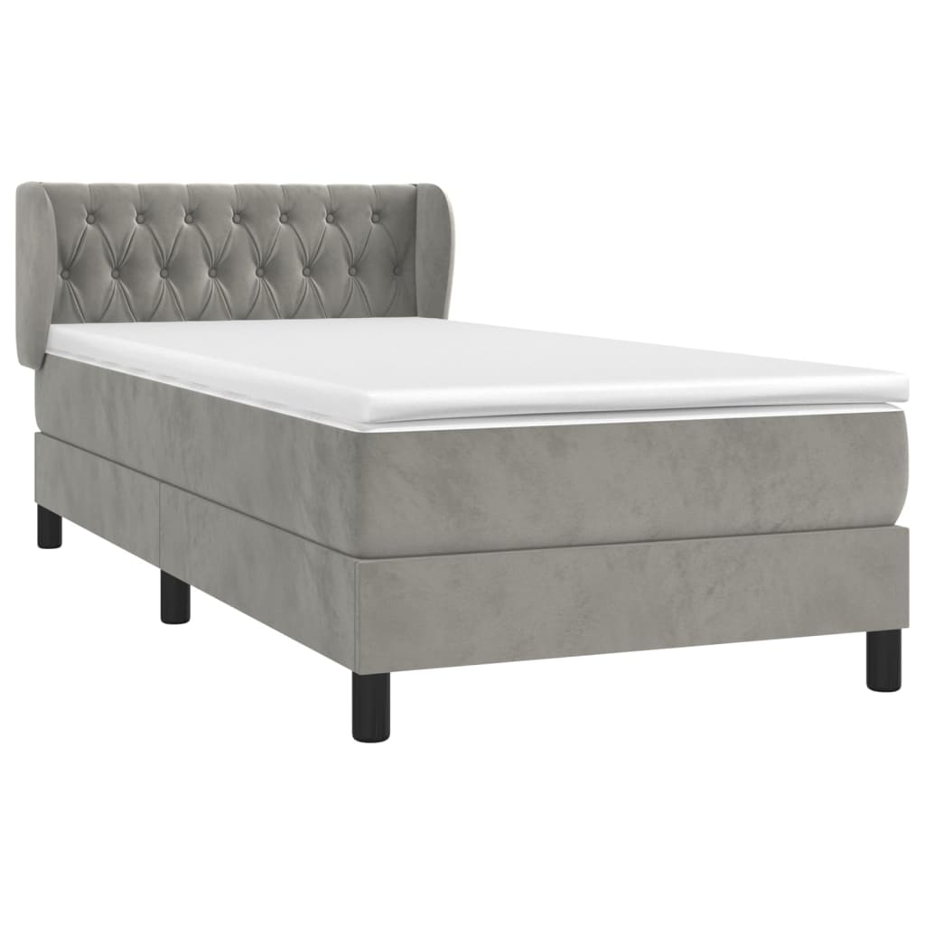 vidaXL Κρεβάτι Boxspring με Στρώμα Ανοιχτό Γκρι 90x190 εκ. Βελούδινο