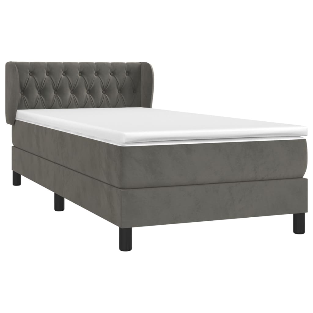 vidaXL Κρεβάτι Boxspring με Στρώμα Σκούρο Γκρι 90x190 εκ. Βελούδινο