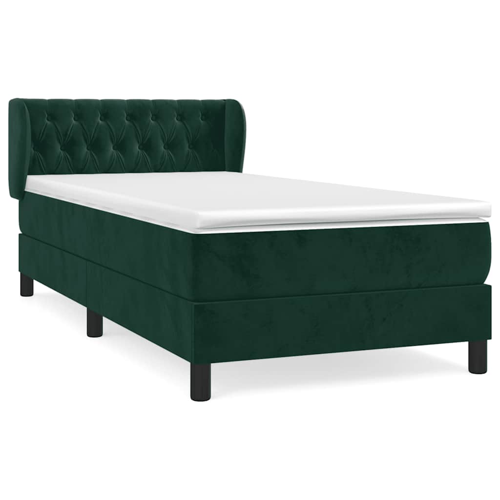 vidaXL Κρεβάτι Boxspring με Στρώμα Σκούρο Πράσινο 90x190 εκ. Βελούδινο