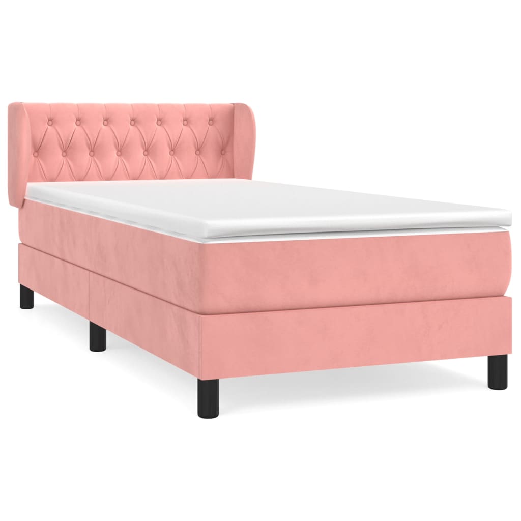 vidaXL Κρεβάτι Boxspring με Στρώμα Ροζ 90x200 εκ. Βελούδινο