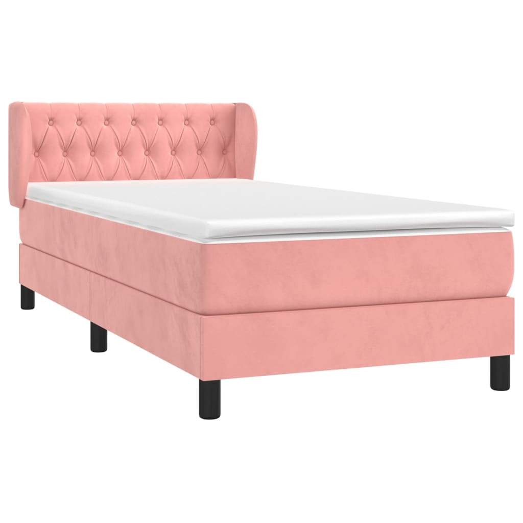 vidaXL Κρεβάτι Boxspring με Στρώμα Ροζ 90x200 εκ. Βελούδινο