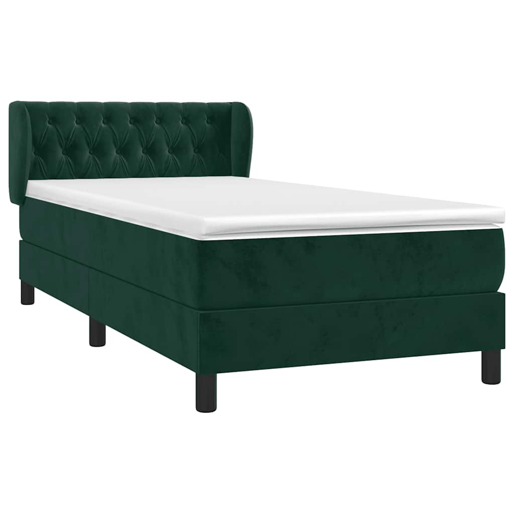 vidaXL Κρεβάτι Boxspring με Στρώμα Σκούρο Πράσινο 100x200εκ. Βελούδινο