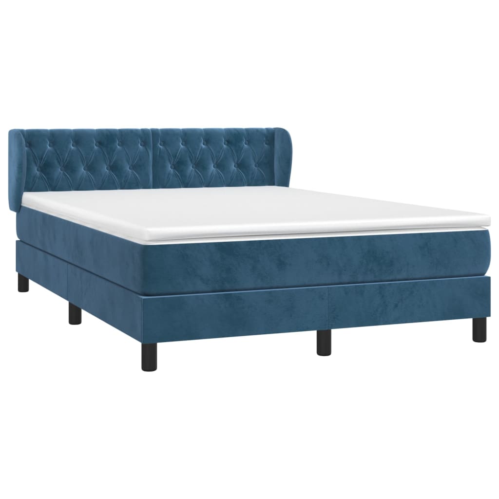 vidaXL Κρεβάτι Boxspring με Στρώμα Σκούρο Μπλε 140x190 εκ. Βελούδινο