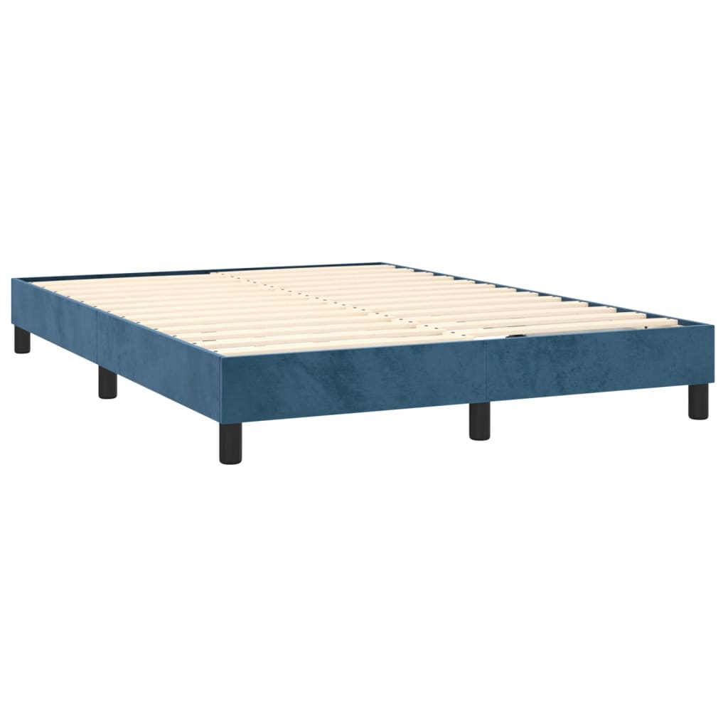 vidaXL Κρεβάτι Boxspring με Στρώμα Σκούρο Μπλε 140x190 εκ. Βελούδινο