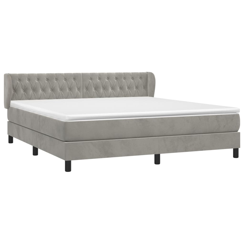 vidaXL Κρεβάτι Boxspring με Στρώμα Ανοιχτό Γκρι 160x200 εκ. Βελούδινο