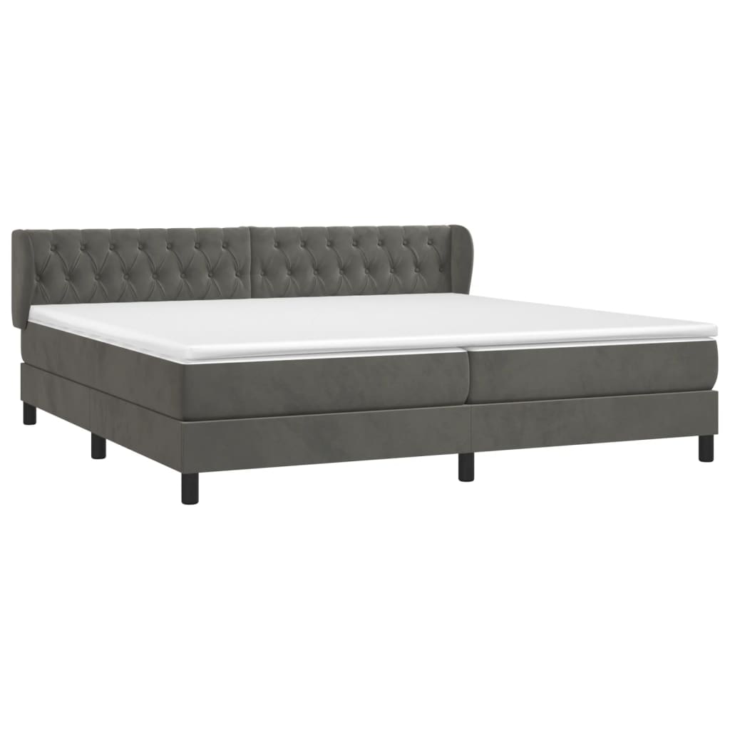 vidaXL Κρεβάτι Boxspring με Στρώμα Σκούρο Γκρι 200x200 εκ. Βελούδινο