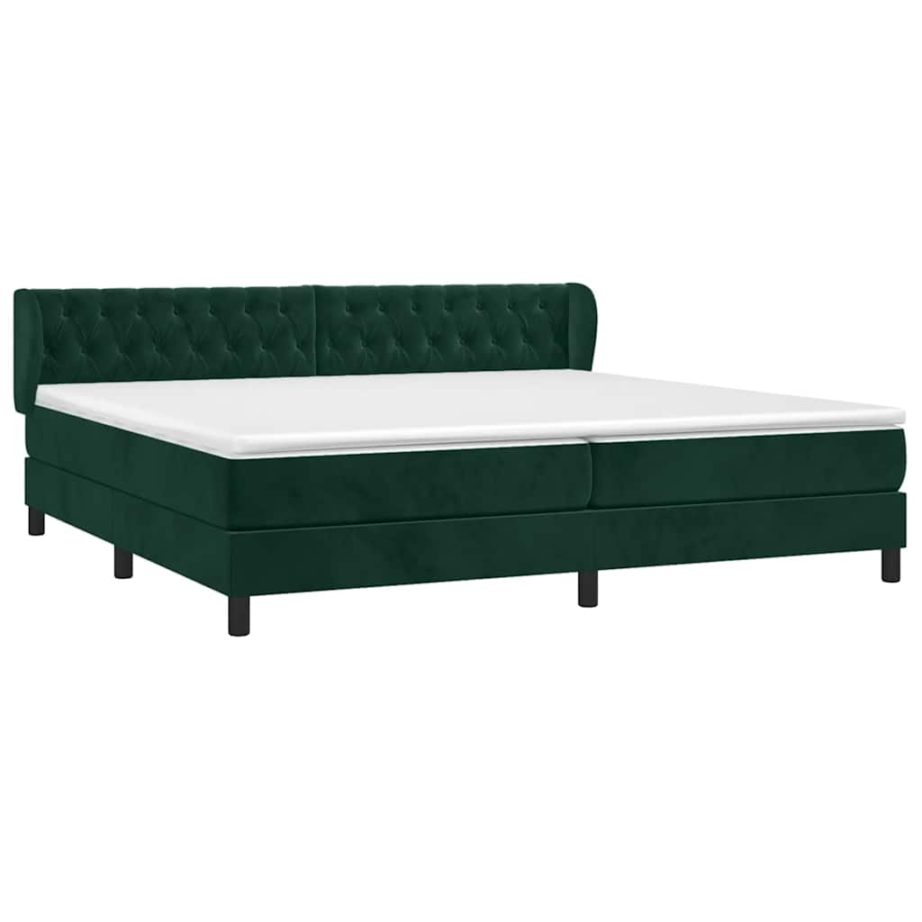 vidaXL Κρεβάτι Boxspring με Στρώμα Σκούρο Πράσινο 200x200εκ. Βελούδινο