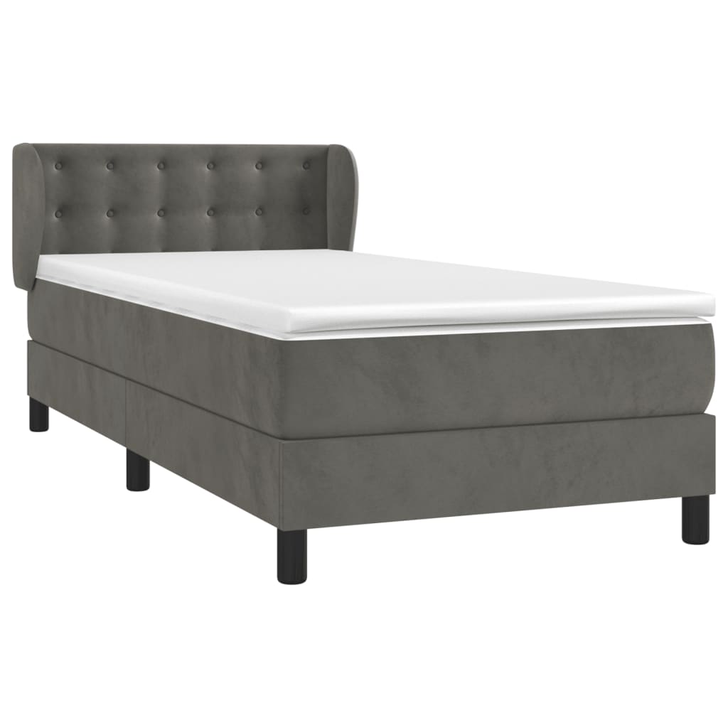 vidaXL Κρεβάτι Boxspring με Στρώμα Σκούρο Γκρι 80x200 εκ. Βελούδινο
