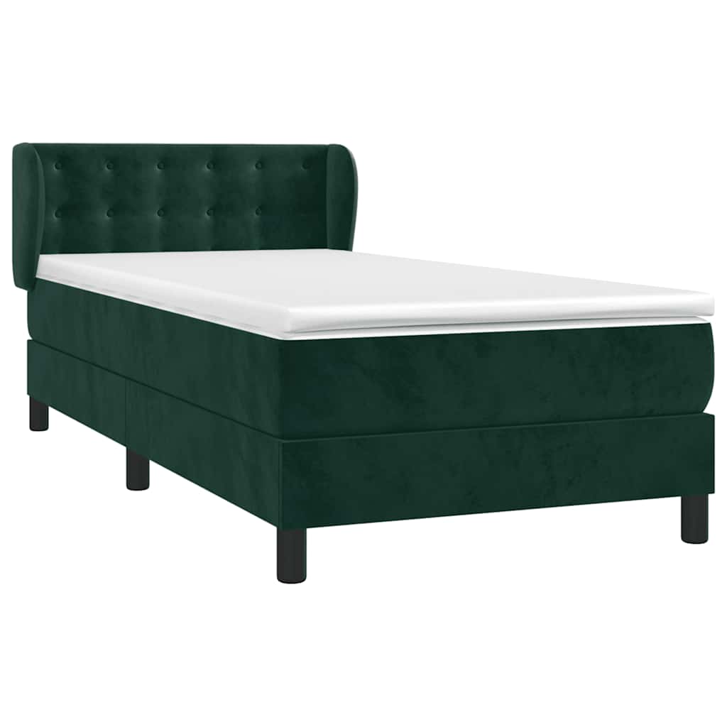 vidaXL Κρεβάτι Boxspring με Στρώμα Σκούρο Πράσινο 80x200 εκ. Βελούδινο