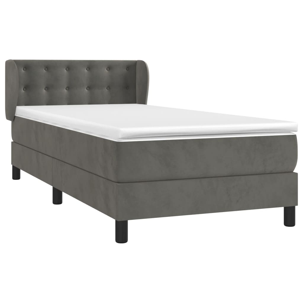 vidaXL Κρεβάτι Boxspring με Στρώμα Σκούρο Γκρι 90x190 εκ. Βελούδινο