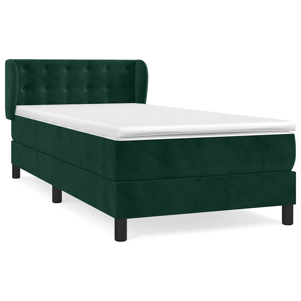 vidaXL Κρεβάτι Boxspring με Στρώμα Σκούρο Πράσινο 90x190 εκ. Βελούδινο