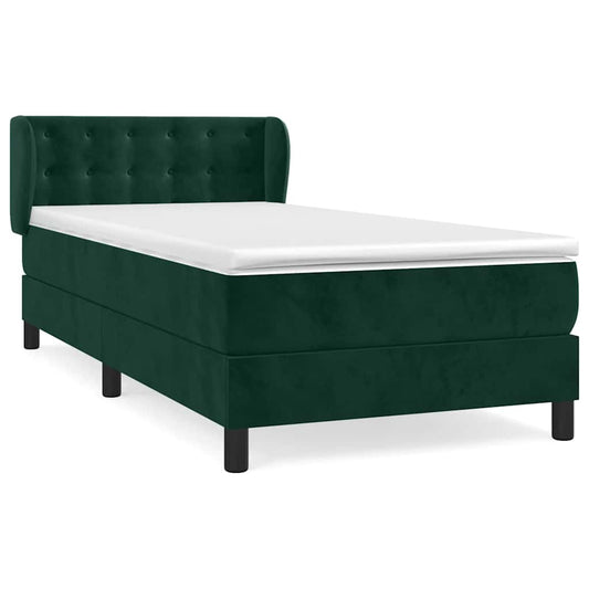 vidaXL Κρεβάτι Boxspring με Στρώμα Σκούρο Πράσινο 90x190 εκ. Βελούδινο