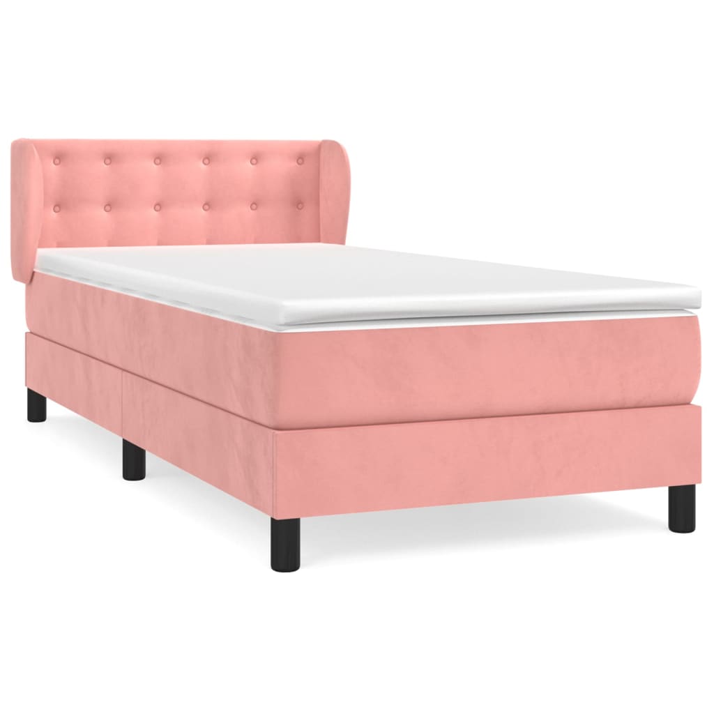 vidaXL Κρεβάτι Boxspring με Στρώμα Ροζ 90x190 εκ. Βελούδινο
