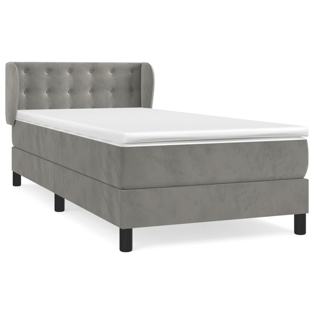 vidaXL Κρεβάτι Boxspring με Στρώμα Ανοιχτό Γκρι 90x200 εκ. Βελούδινο