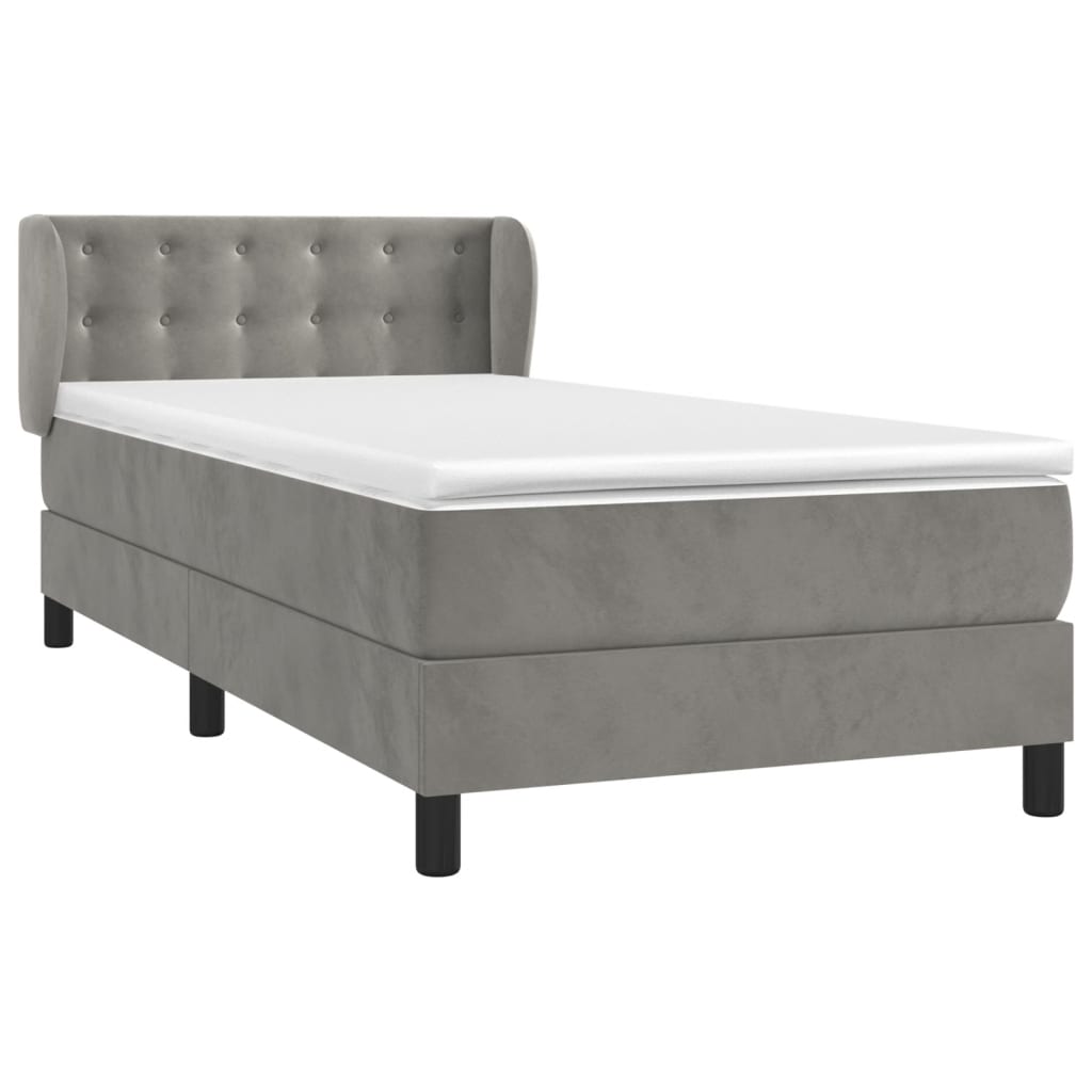 vidaXL Κρεβάτι Boxspring με Στρώμα Ανοιχτό Γκρι 90x200 εκ. Βελούδινο