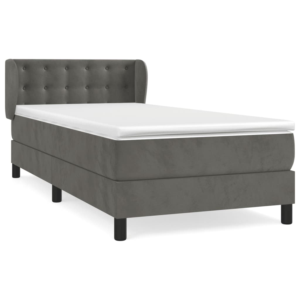 vidaXL Κρεβάτι Boxspring με Στρώμα Σκούρο Γκρι 90x200 εκ. Βελούδινο