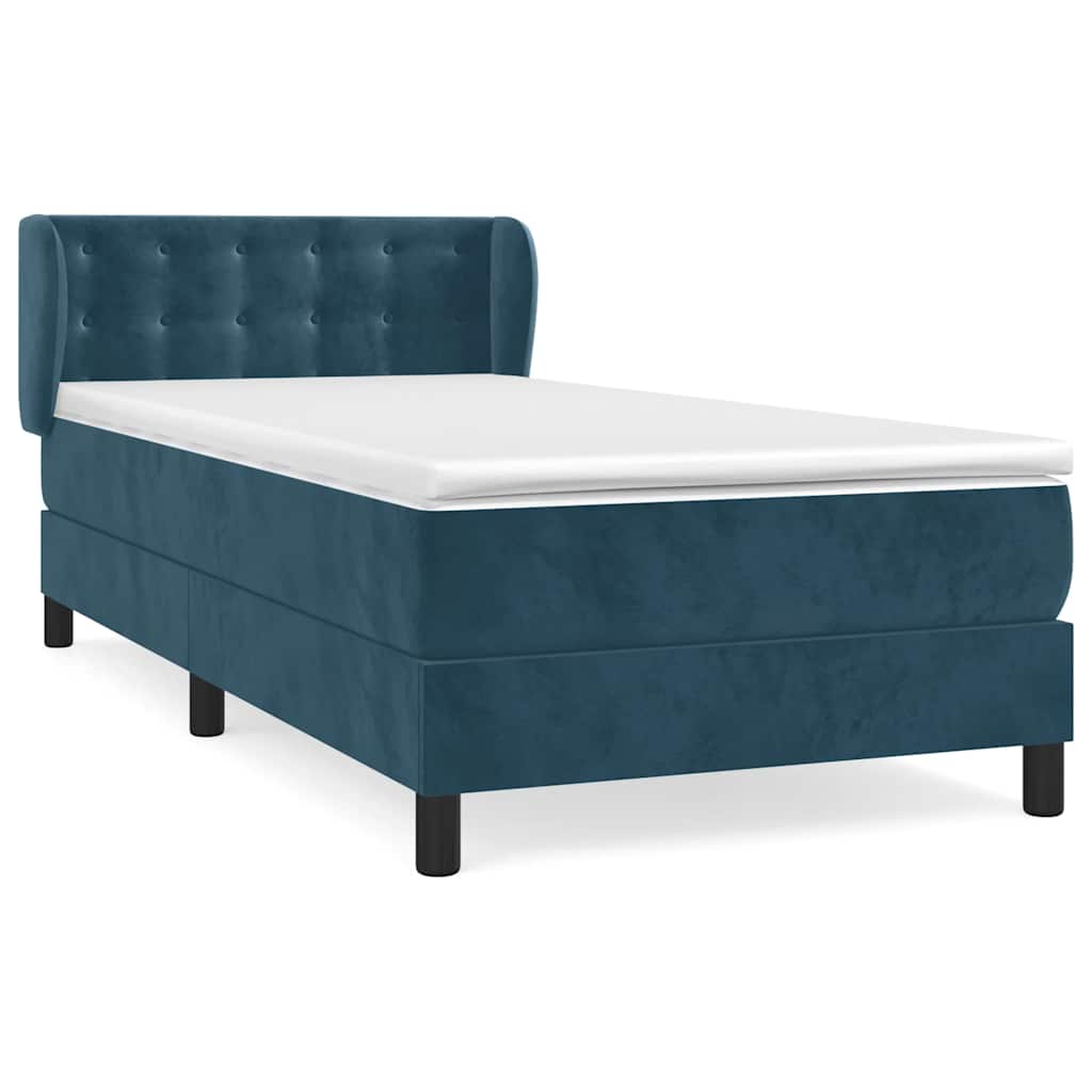 vidaXL Κρεβάτι Boxspring με Στρώμα Σκούρο Μπλε 90x200 εκ. Βελούδινο