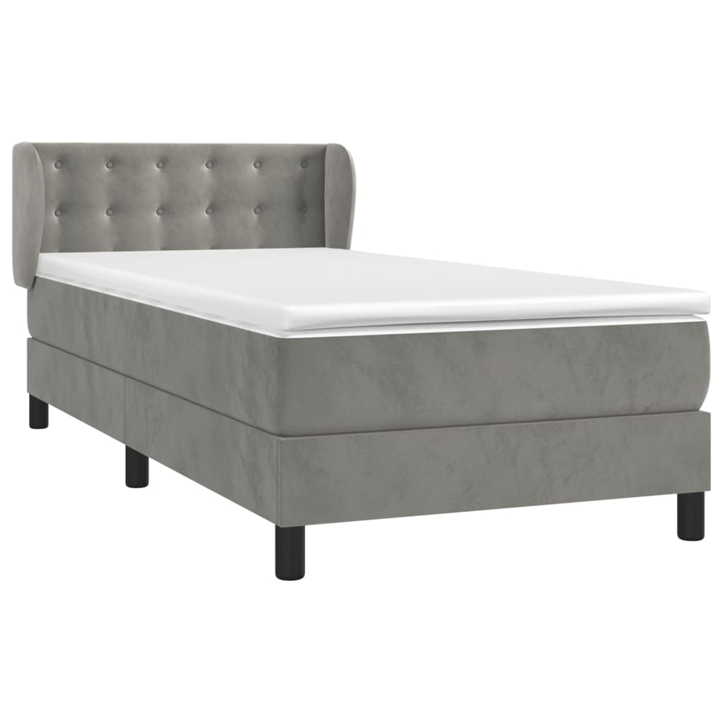 vidaXL Κρεβάτι Boxspring με Στρώμα Ανοιχτό Γκρι 100x200 εκ. Βελούδινο