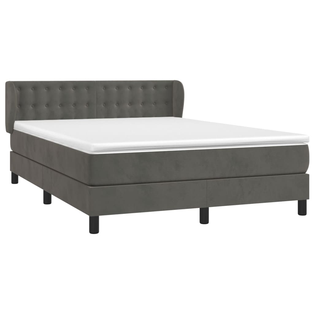 vidaXL Κρεβάτι Boxspring με Στρώμα Σκούρο Γκρι 140x200 εκ. Βελούδινο