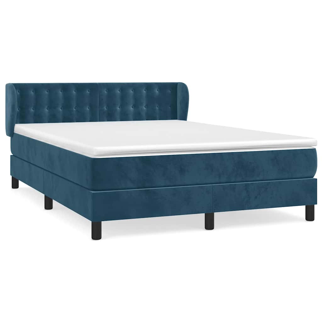 vidaXL Κρεβάτι Boxspring με Στρώμα Σκούρο Μπλε 140x200 εκ. Βελούδινο