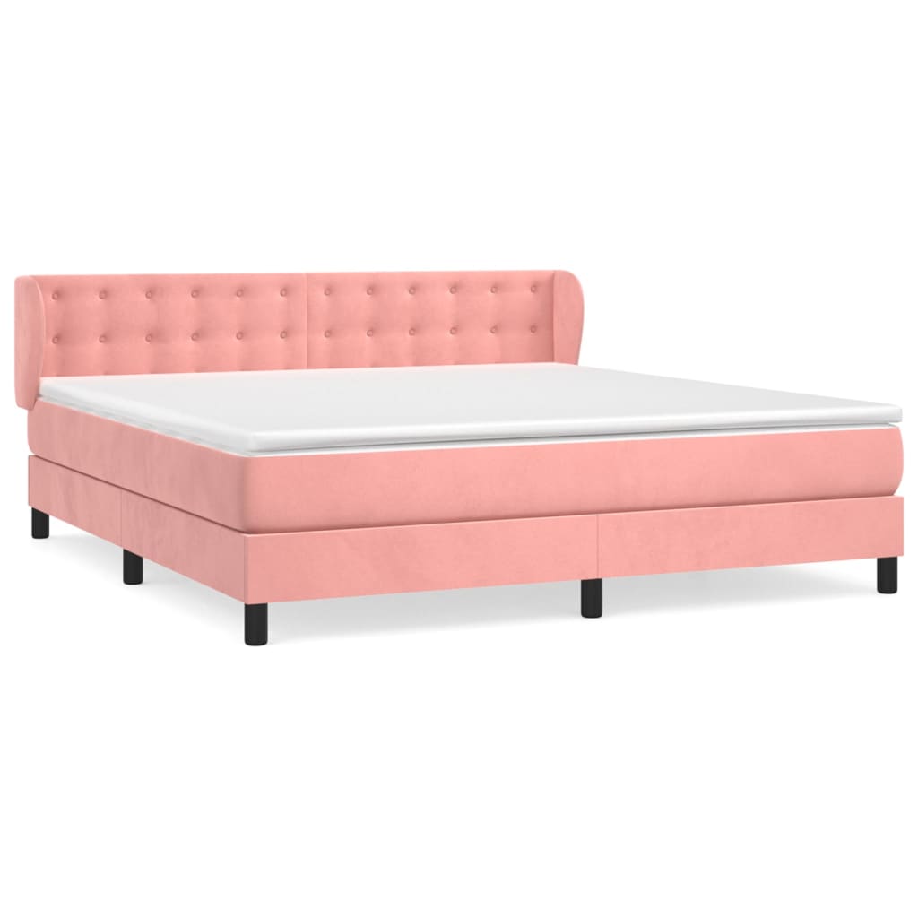 vidaXL Κρεβάτι Boxspring με Στρώμα Ροζ 160x200 εκ. Βελούδινο