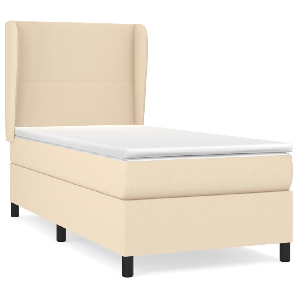 vidaXL Κρεβάτι Boxspring με Στρώμα Κρεμ 90x190 εκ.Υφασμάτινο