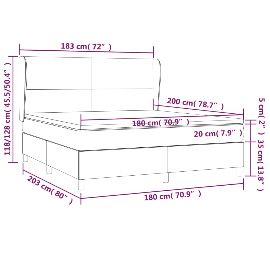 vidaXL Κρεβάτι Boxspring με Στρώμα Σκούρο Γκρι 180x200 εκ Υφασμάτιν