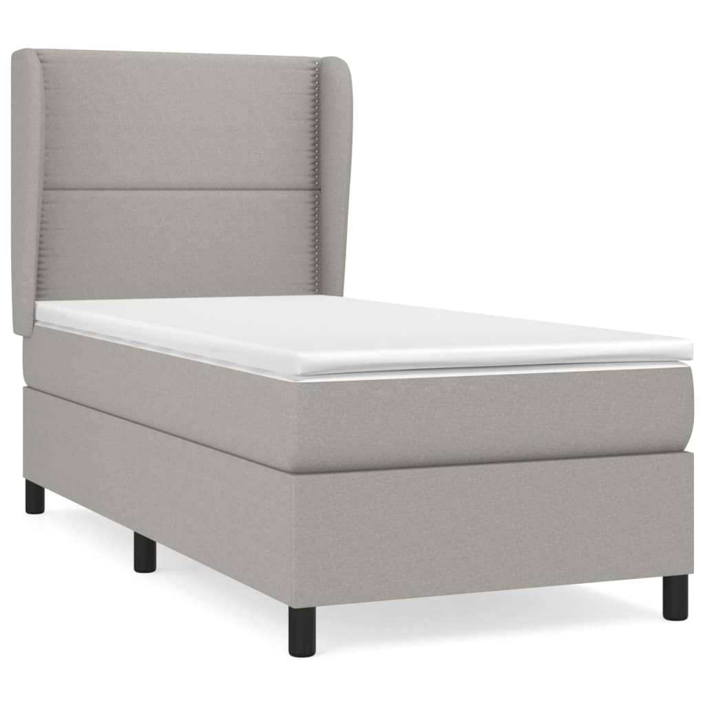 vidaXL Κρεβάτι Boxspring με Στρώμα Ανοιχτό Γκρι 90x190 εκ. Υφασμάτινο