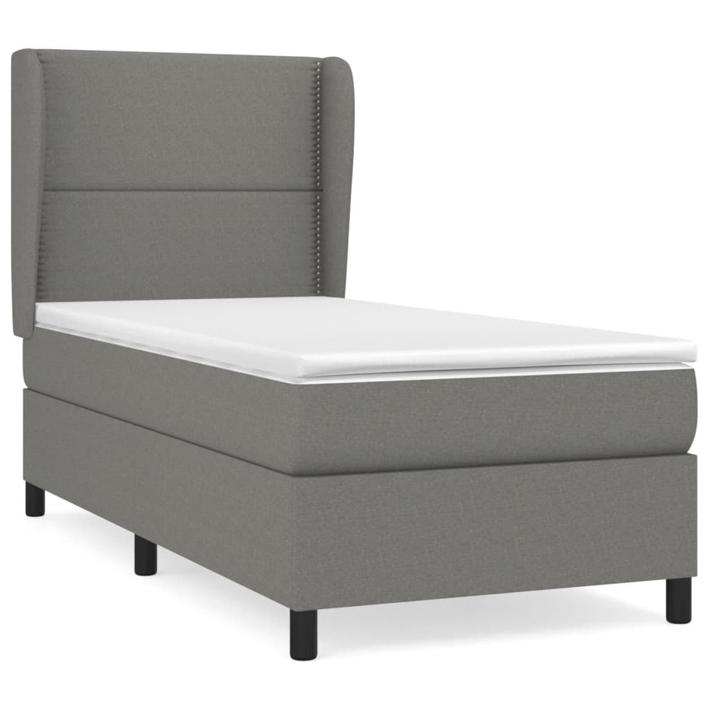 vidaXL Κρεβάτι Boxspring με Στρώμα Σκούρο Γκρι 90x190 εκ. Υφασμάτινο