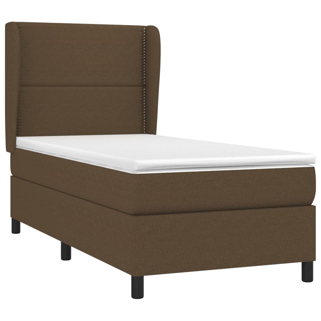 vidaXL Κρεβάτι Boxspring με Στρώμα Σκούρο Καφέ 90x190 εκ. Υφασμάτινο