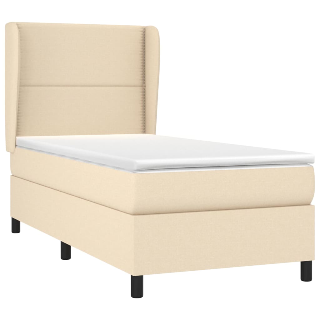vidaXL Κρεβάτι Boxspring με Στρώμα Κρεμ 90x190 εκ.Υφασμάτινο