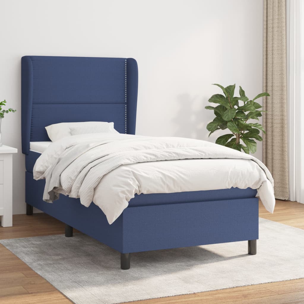 vidaXL Κρεβάτι Boxspring με Στρώμα Μπλε 90x200 εκ.Υφασμάτινο