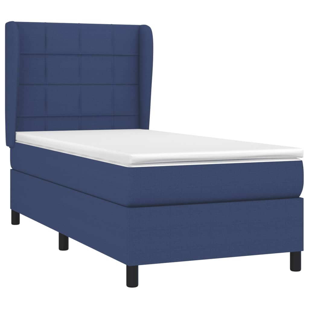 vidaXL Κρεβάτι Boxspring με Στρώμα Μπλε 90x190 εκ.Υφασμάτινο