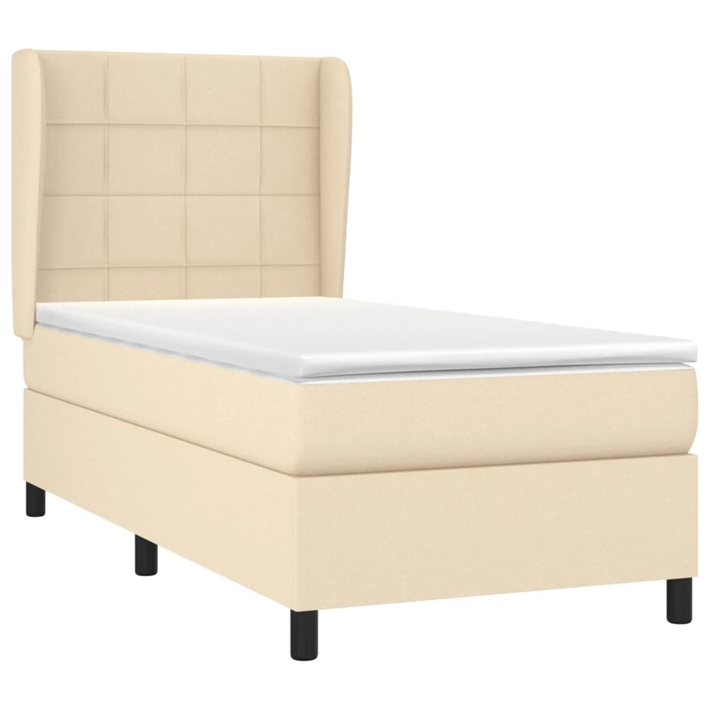 vidaXL Κρεβάτι Boxspring με Στρώμα Κρεμ 90x200 εκ.Υφασμάτινο