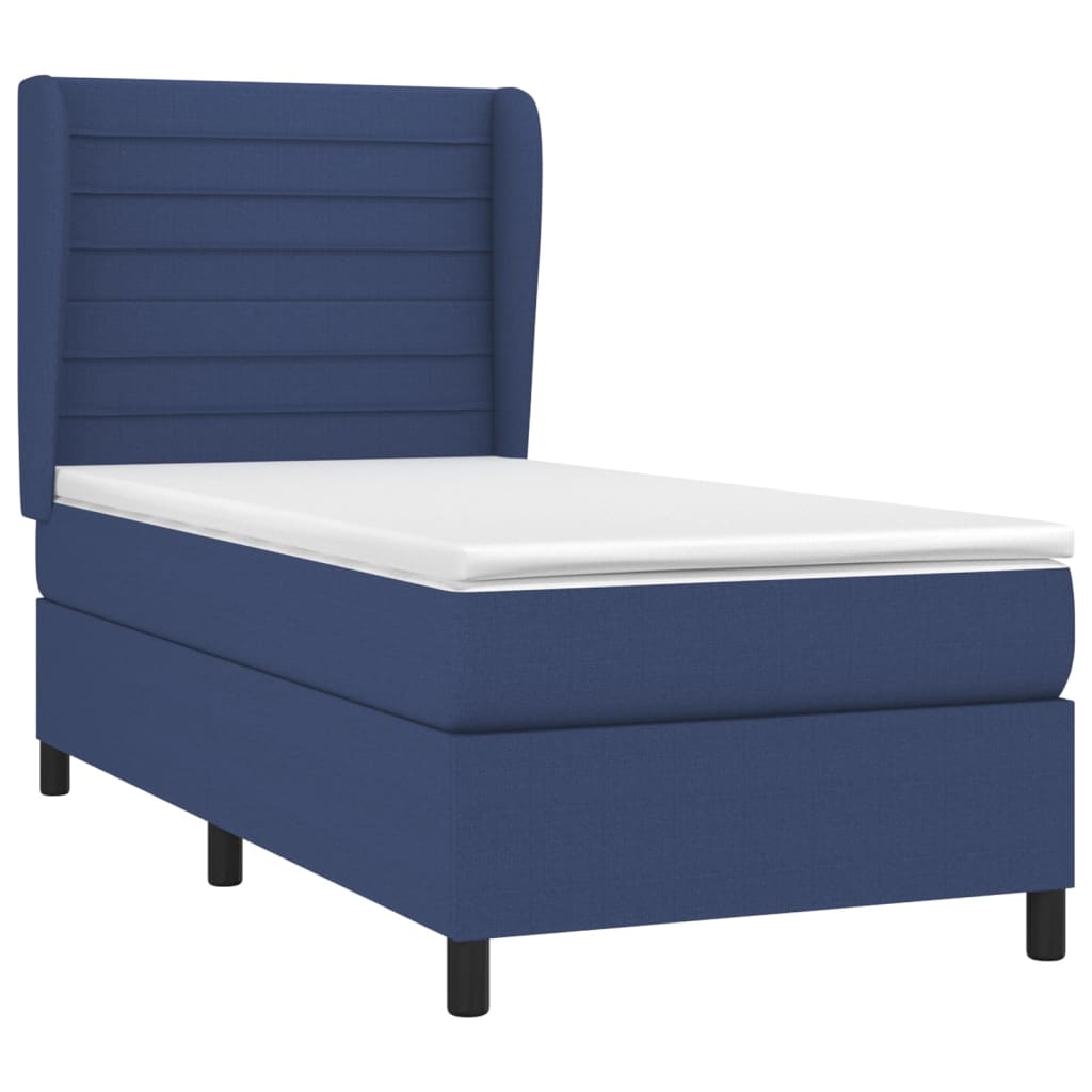 vidaXL Κρεβάτι Boxspring με Στρώμα Μπλε 90x190 εκ.Υφασμάτινο