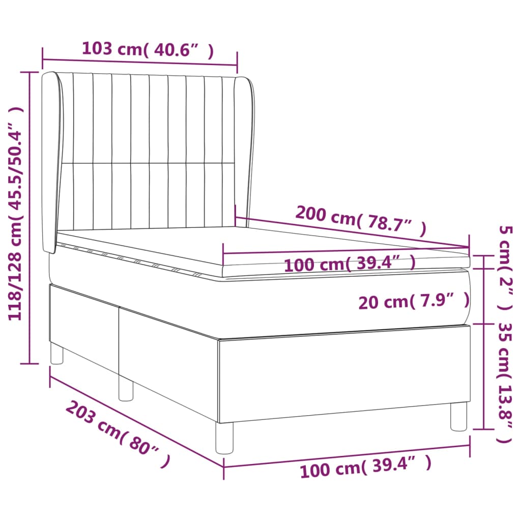 vidaXL Κρεβάτι Boxspring με Στρώμα Σκούρο Γκρι 100x200 εκ. Υφασμάτινο